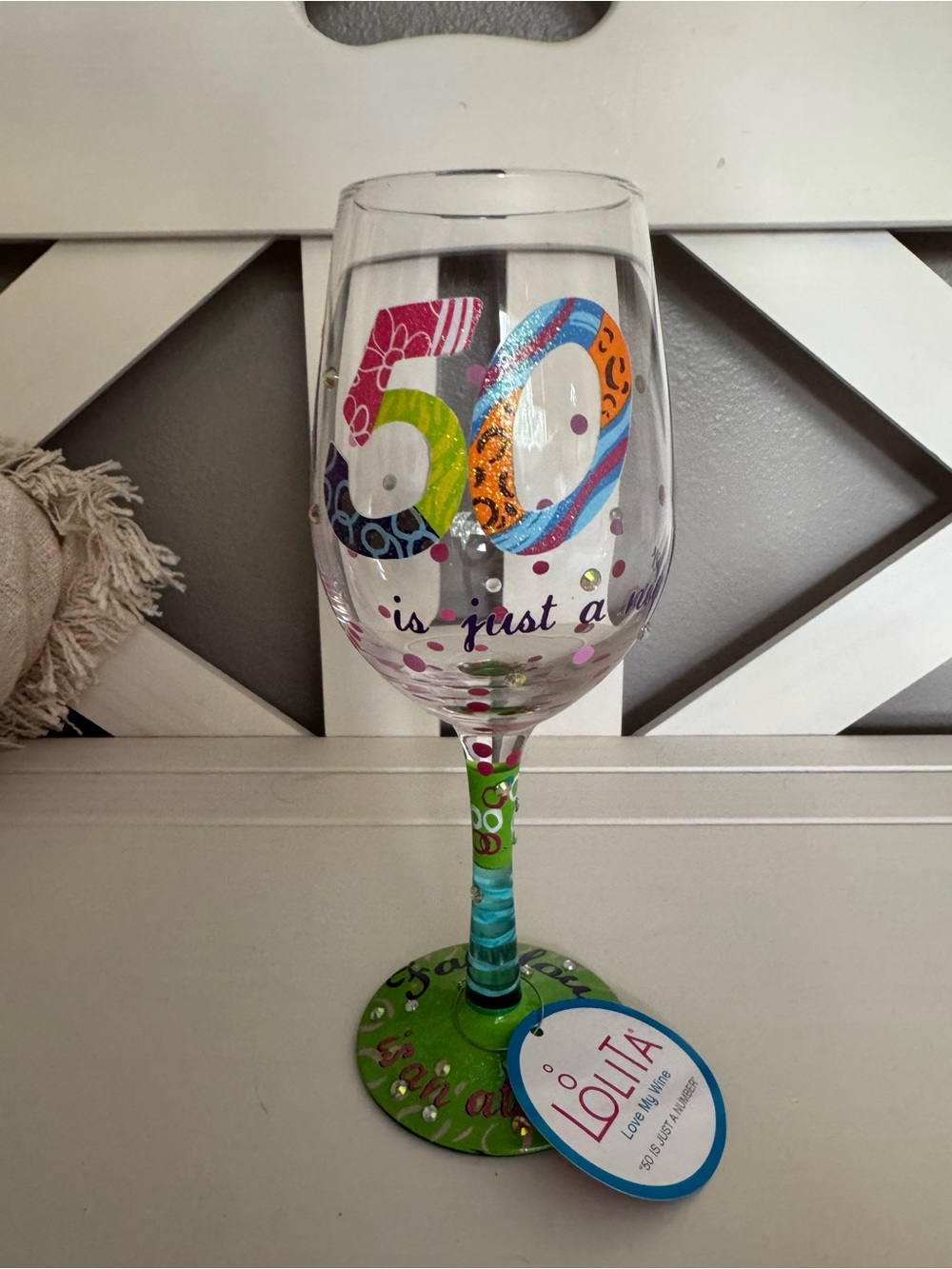 Lolita Colorful "50 is just a number" Wine Glass - Picture 1 of 7